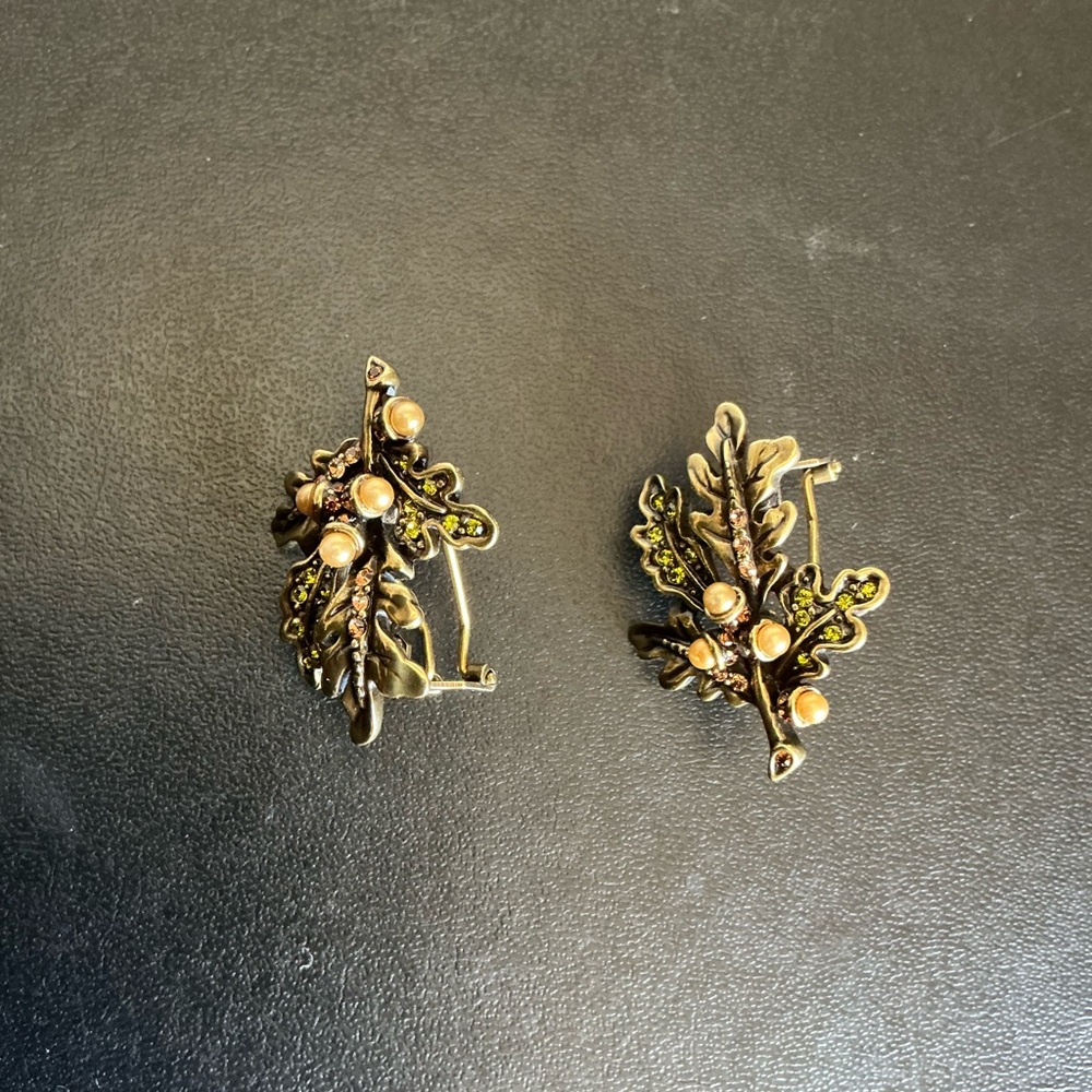 Heidi Daus Gold and Brown Leaf Earrings